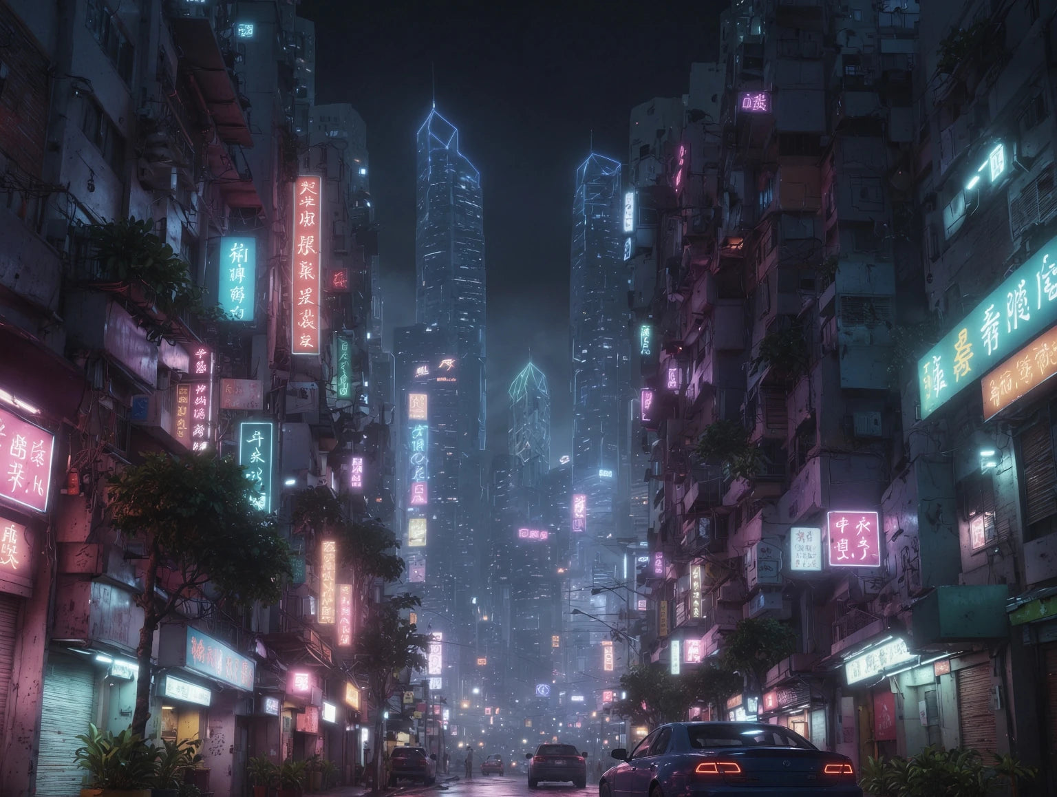 Night in the cyberpunk city